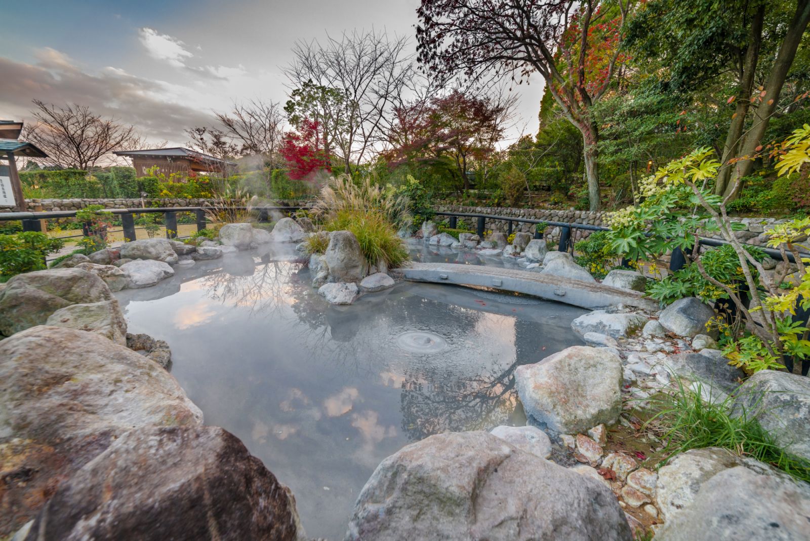 Kyushu, Japan - November 25, 2018: the "hells" (jigoku) of Beppu are seven spectacular hot springs for viewing rather than bathing. Here are the Oniishibozu Jigoku in the Kannawa area.