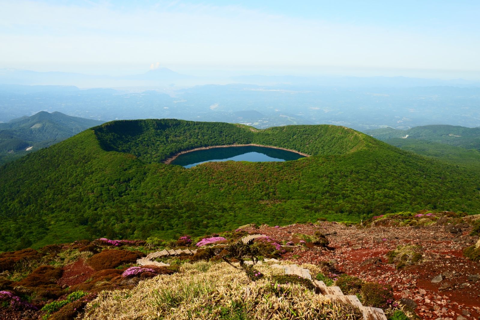 View of the mountain trail leading to Onami Pond in spring