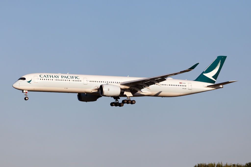 AIRPORT FIUMICINO, ROME, ITALY - 2019/07/02: A Cathay Pacific Airways Airbus 350-1000 landing at Rome Fiumicino airport. (Photo by Fabrizio Gandolfo/SOPA Images/LightRocket via Getty Images)
