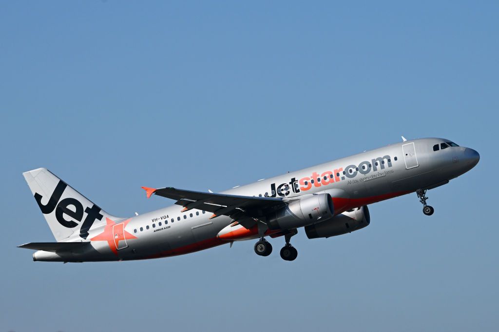 A JetStar plane is departing Melbourne Airport in Melbourne, Australia, on July 31, 2024. Regional Express Holdings Limited and a number of its subsidiaries, including REX Airlines, are entering voluntary administration at Tullamarine Airport. (Photo by Morgan Hancock/NurPhoto via Getty Images)