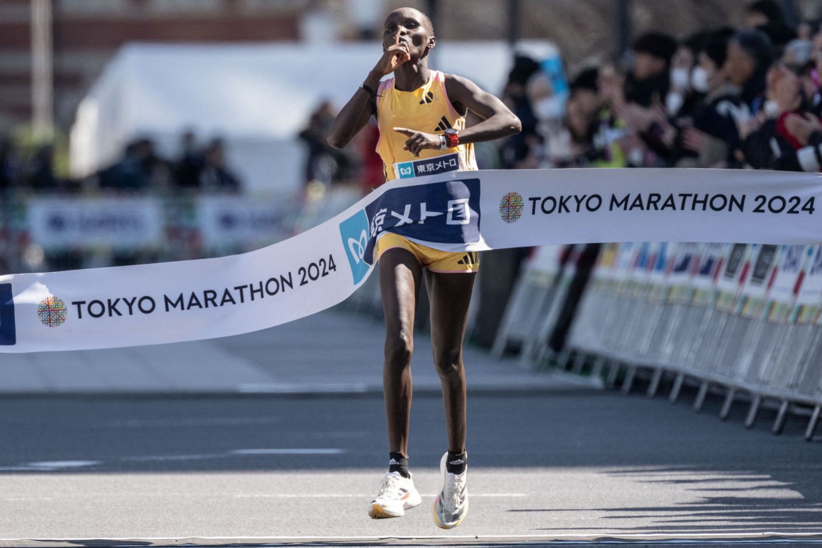 Rosemary Wanjiru of Kenya finishes in second place in the women?s marathon during the Tokyo Marathon 2024 in Tokyo on March 3, 2024.     YUICHI YAMAZAKI/Pool via REUTERS