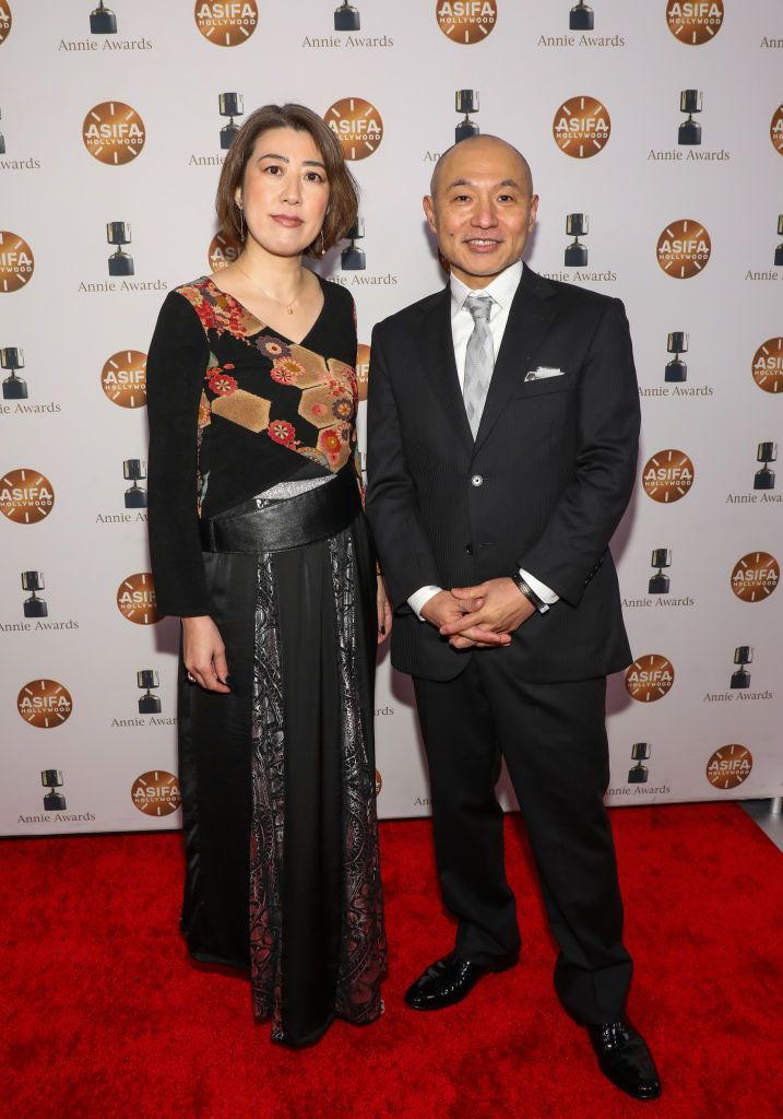 LOS ANGELES, CALIFORNIA - FEBRUARY 25: Akiko Nogi (L) and Masaaki Yuasa (R) attend the 50th Annie Awards at Royce Hall on February 25, 2023 in Los Angeles, California. (Photo by Paul Archuleta/Getty Images)
