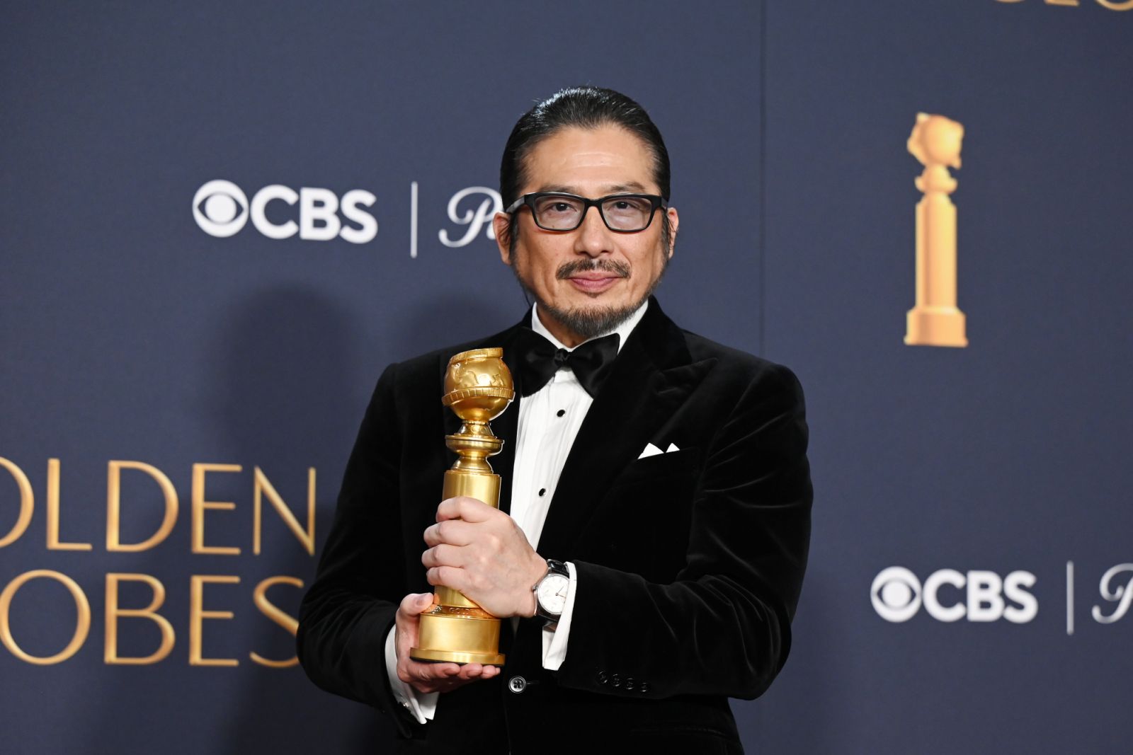 Hiroyuki Sanada, winner of the Best Performance by an Actor In A Television Series - Drama Award for "Shogun," poses during the 82nd Annual Golden Globes held at The Beverly Hilton on January 05, 2025 in Beverly Hills, California.. (Photo by Gilbert Flores/GG2025/Penske Media via Getty Images)