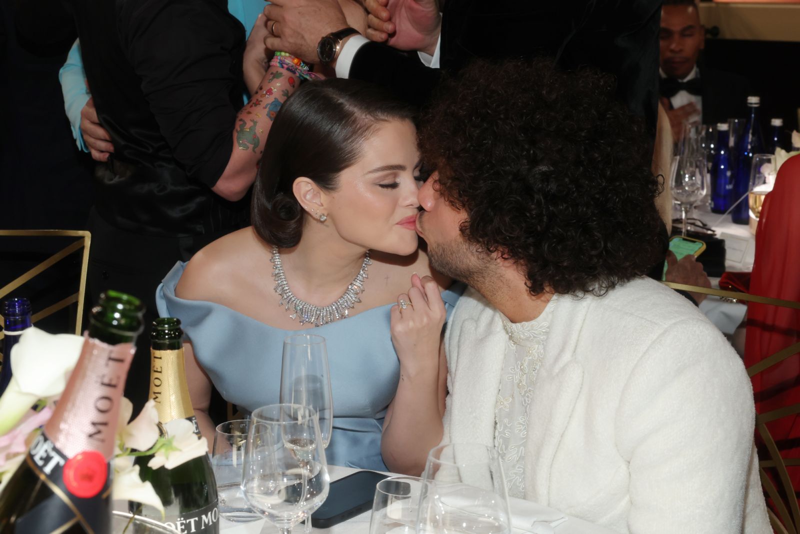 Selena Gomez, Benny Blanco during the 82nd Annual Golden Globes held at The Beverly Hilton on January 05, 2025 in Beverly Hills, California. (Photo by Rich Polk/GG2025/Penske Media via Getty Images)