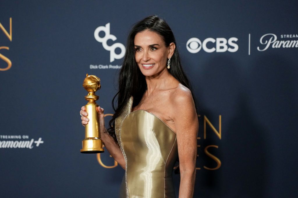 Demi Moore during the 82nd Annual Golden Globes held at The Beverly Hilton on January 05, 2025 in Beverly Hills, California.. (Photo by John Nacion/GG2025/Penske Media via Getty Images)