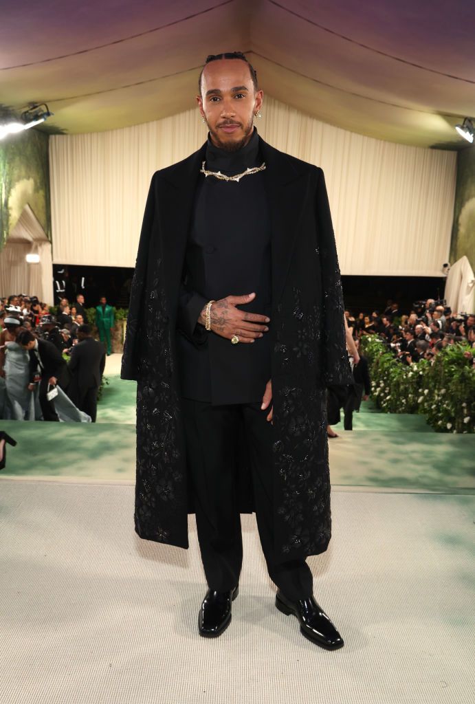 NEW YORK, NEW YORK - MAY 06: Lewis Hamilton attends The 2024 Met Gala Celebrating "Sleeping Beauties: Reawakening Fashion" at The Metropolitan Museum of Art on May 06, 2024 in New York City. (Photo by Kevin Mazur/MG24/Getty Images for The Met Museum/Vogue)