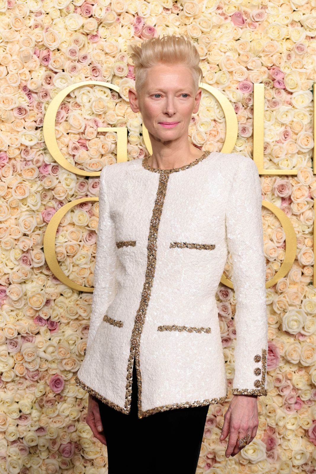 BEVERLY HILLS, CALIFORNIA - JANUARY 05: Tilda Swinton attends the 82nd Annual Golden Globe Awards at The Beverly Hilton on January 05, 2025 in Beverly Hills, California. (Photo by Amy Sussman/Getty Images)