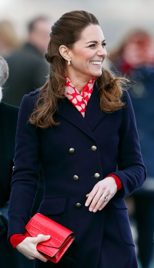 SWANSEA, UNITED KINGDOM - FEBRUARY 04: (EMBARGOED FOR PUBLICATION IN UK NEWSPAPERS UNTIL 24 HOURS AFTER CREATE DATE AND TIME) Catherine, Duchess of Cambridge visits the Royal National Lifeboat Institution (RNLI) Mumbles Lifeboat station on Mumbles Pier on February 4, 2020 in Swansea, Wales. (Photo by Max Mumby/Indigo/Getty Images)