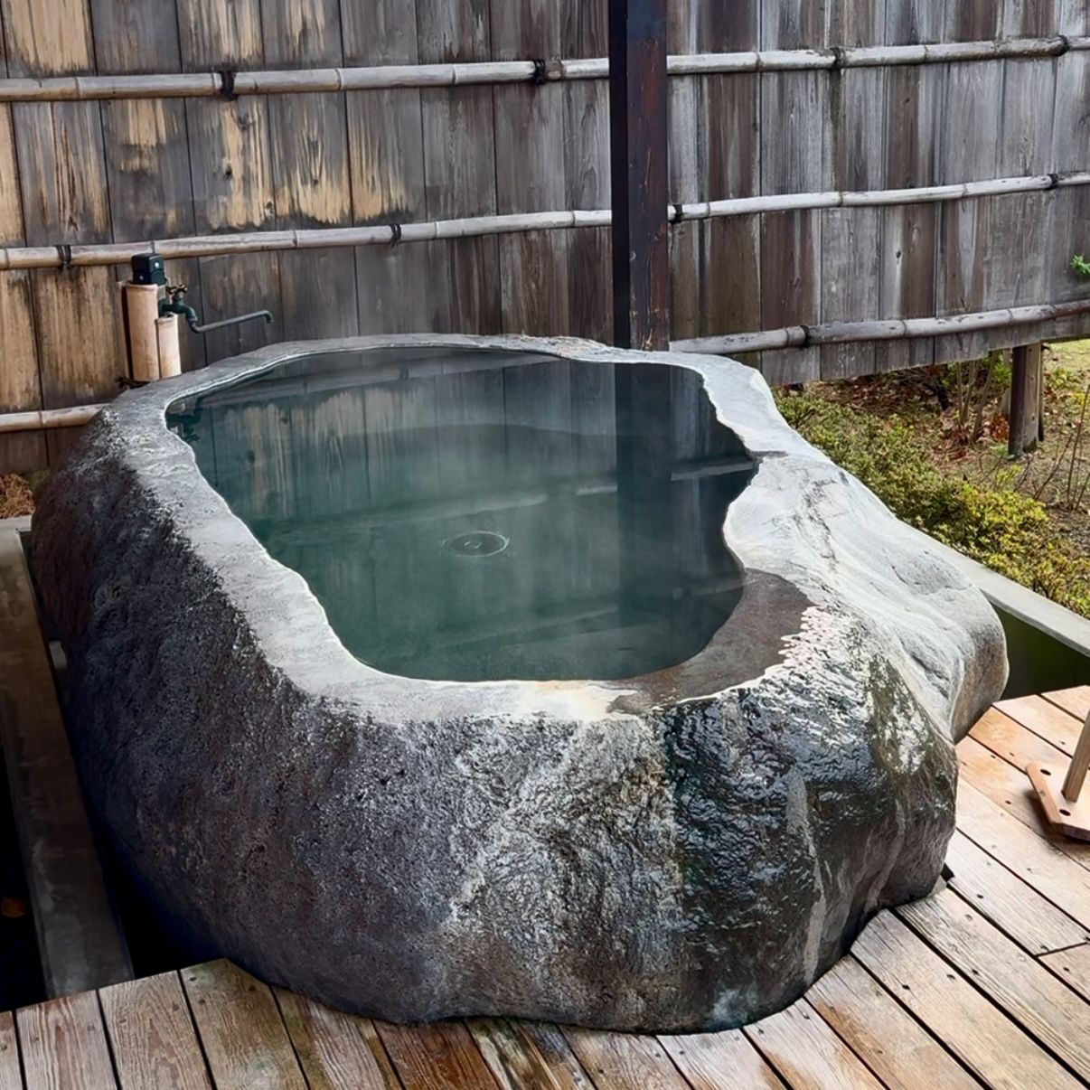 Private hot spring bath made of Zao stone at Yamagata The Takinami