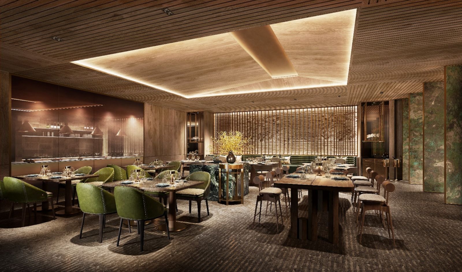 Sugarra’s main dining room interior design by Steve Leung Design Group