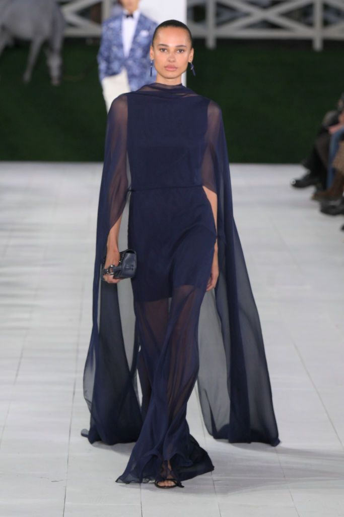 Model on the runway at Ralph Lauren RTW Spring 2025 as part of New York Ready to Wear Fashion Week on September 5, 2024 in East Hampton, New York. (Photo by Giovanni Giannoni/WWD via Getty Images)