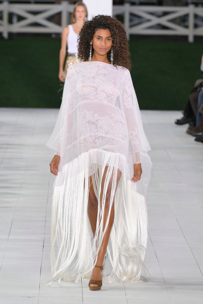 Imaan Hammam on the runway at Ralph Lauren RTW Spring 2025 as part of New York Ready to Wear Fashion Week on September 5, 2024 in East Hampton, New York. (Photo by Giovanni Giannoni/WWD via Getty Images)
