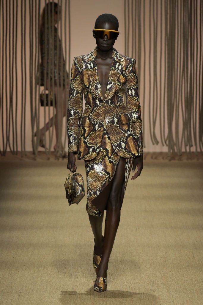 Model on the runway at Roberto Cavalli RTW Spring 2025 as part of Milan Ready to Wear Fashion Week on September 18, 2024 in Milan, Italy. (Photo by Giovanni Giannoni/WWD via Getty Images)