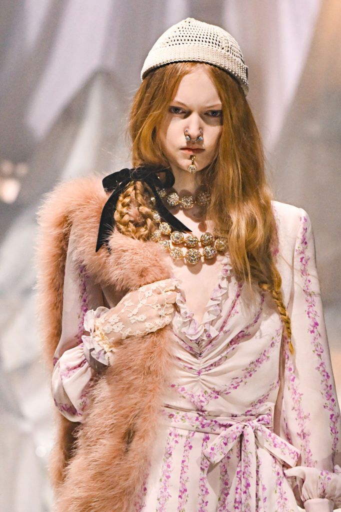 PARIS, FRANCE - SEPTEMBER 29: (EDITORIAL USE ONLY - For Non-Editorial use please seek approval from Fashion House) A model walks the runway during the Valentino Paris Womenswear Spring-Summer 2025 show as part of Paris Fashion Week on September 29, 2024 in Paris, France. (Photo by Stephane Cardinale - Corbis/Corbis via Getty Images)