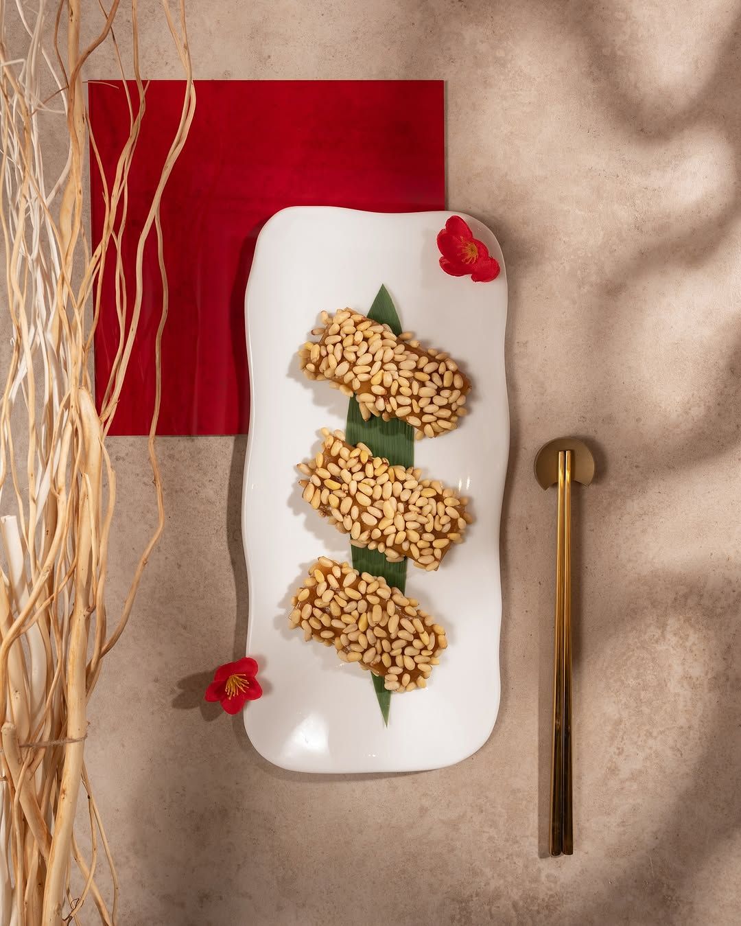 Steamed Rice Cake with Roasted Chestnuts and Pine Nuts