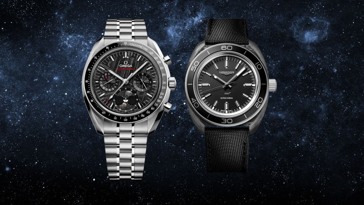 Omega Speedmaster Moonphase Meteorite and Longines Ultra-Chron Carbon