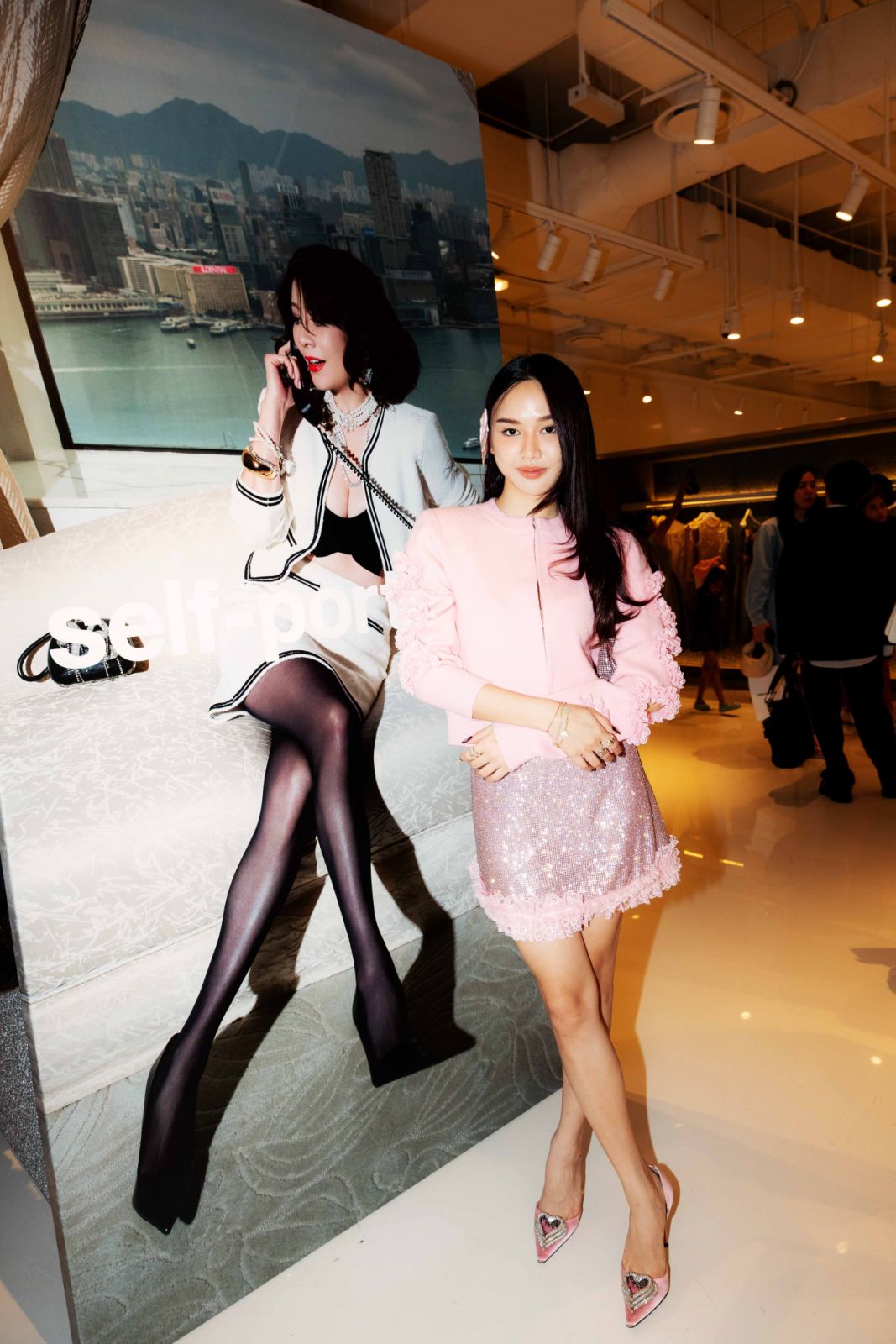 Christinna Kuan wearing frilly pink Self-Portrait dress at event