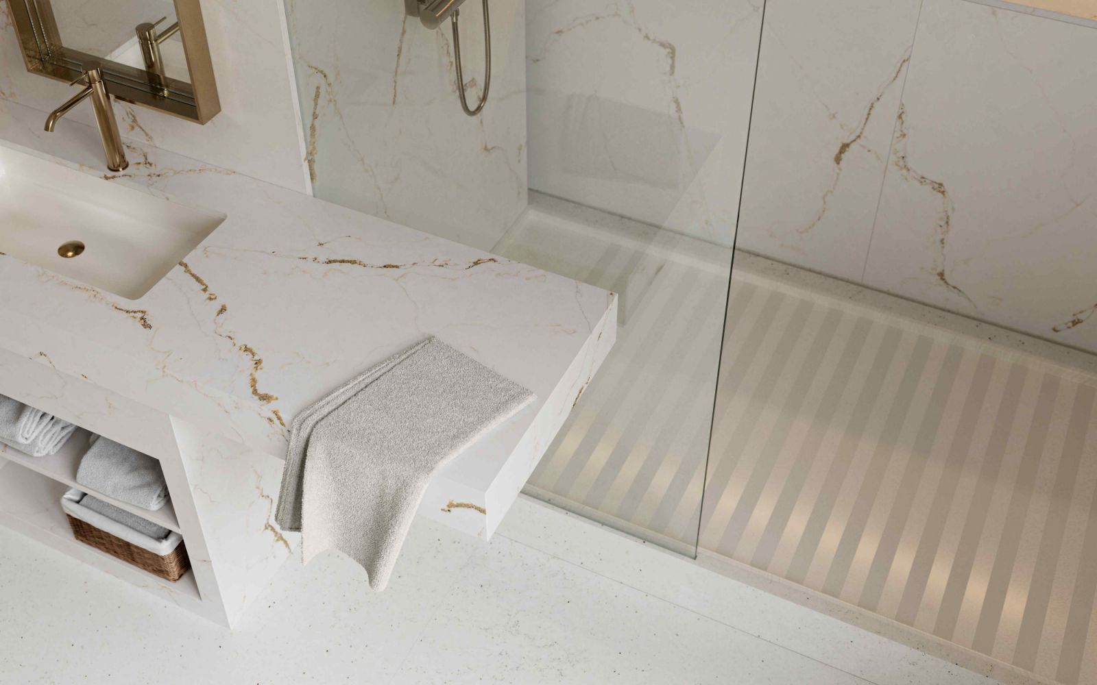 Soft or light warm colours to balance ‘chi’ in the bathroom (Photo: Cosentino)