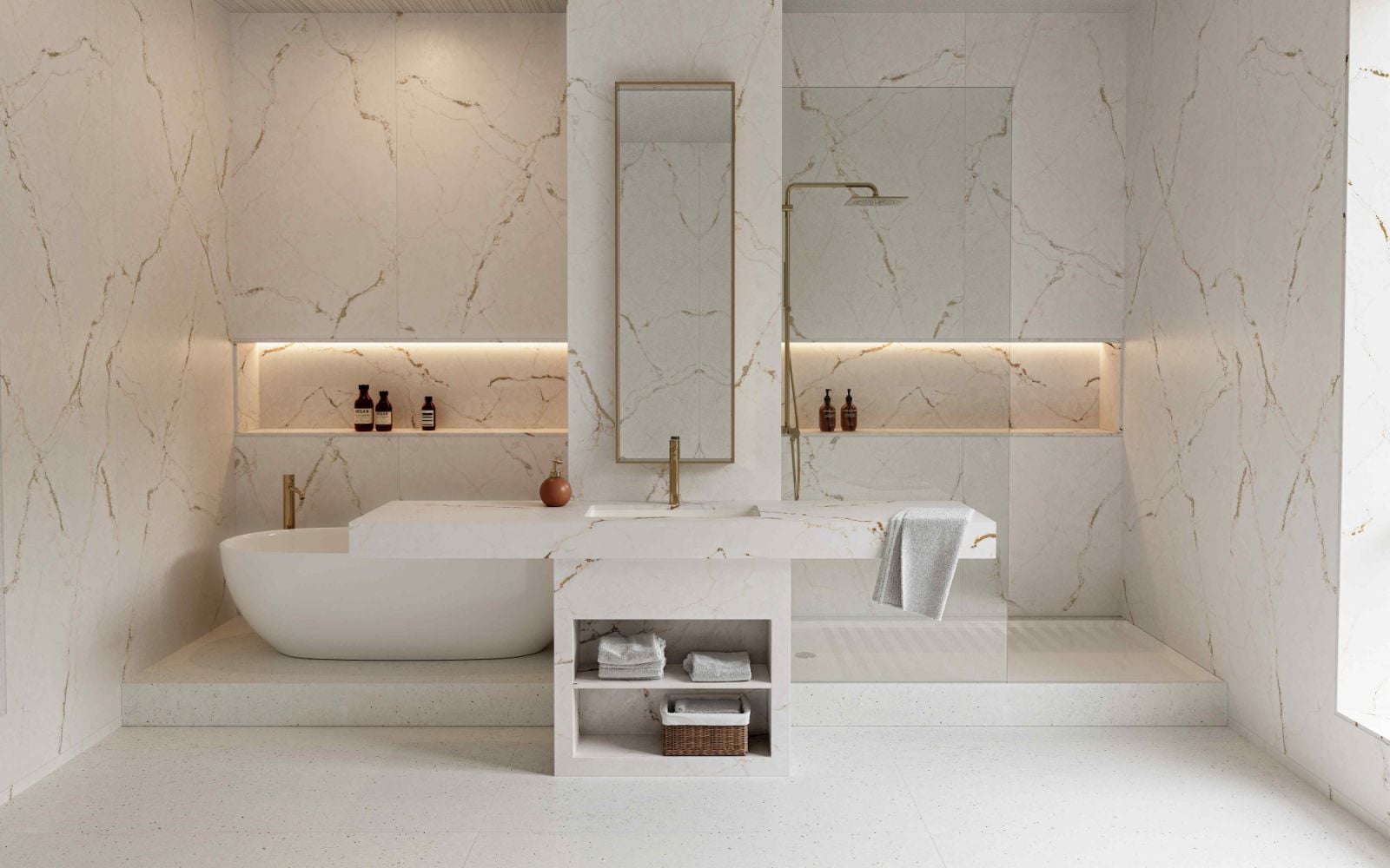 Incorporate water-inspired hues like Versailles Ivory from the Silestone Le Chic collection (Photo: Cosentino)