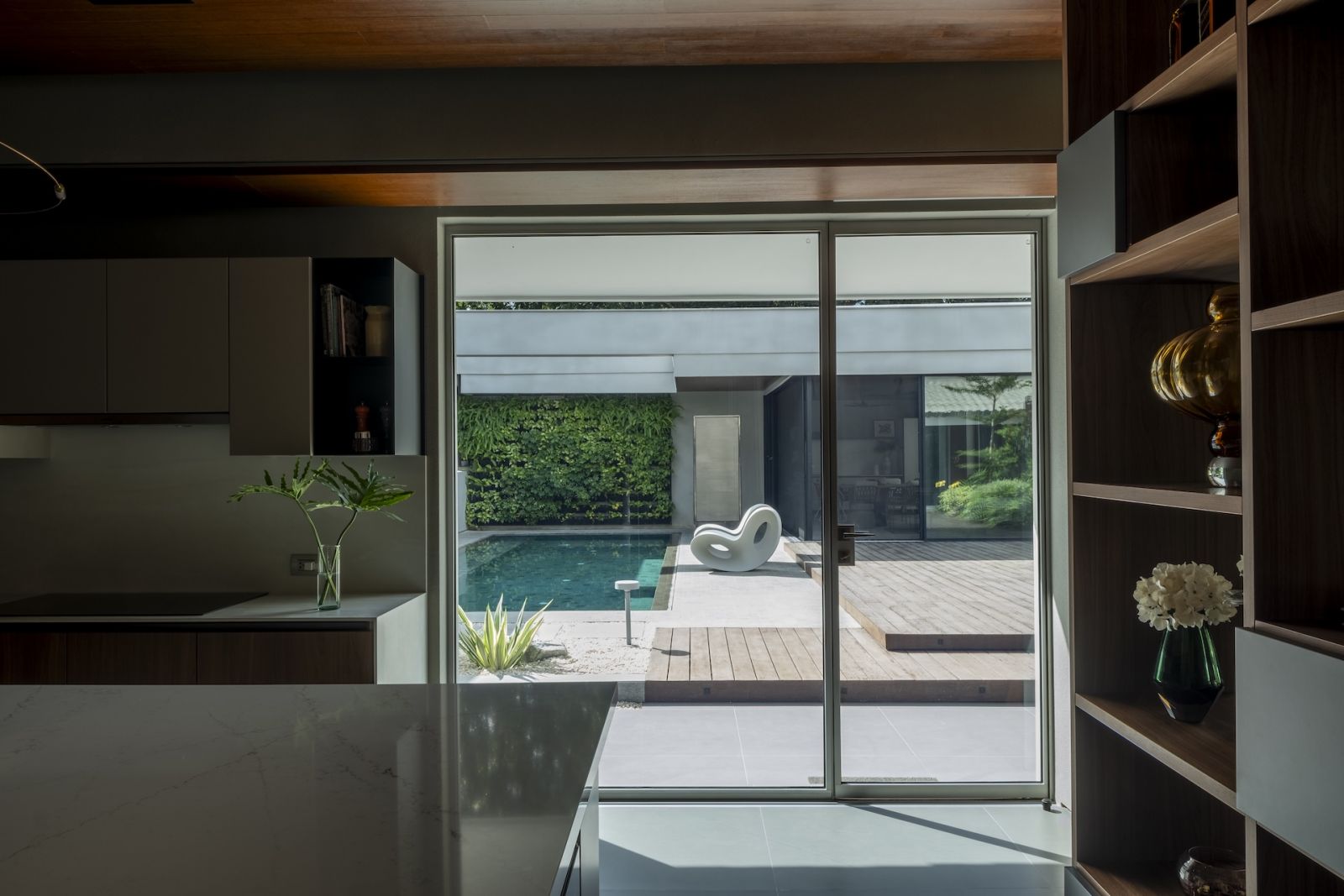 The views of the pool from the kitchen