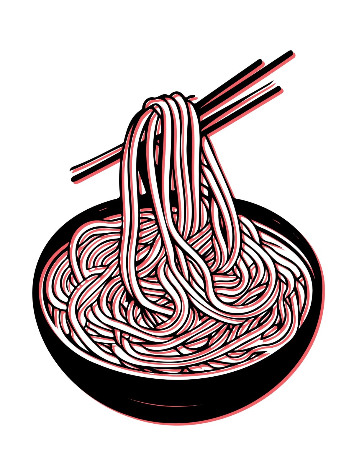 Noodles in a bowl with chopsticks. Concept of Asian cuisine, food, and culinary art.