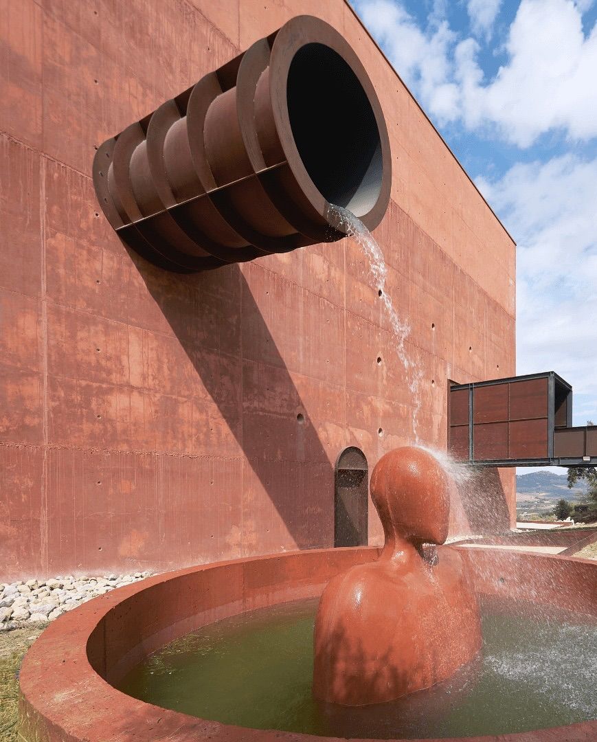 The metal pipe and funnel allude to the site’s oil production history (Photo: Instagram / @almazaralaorganic)