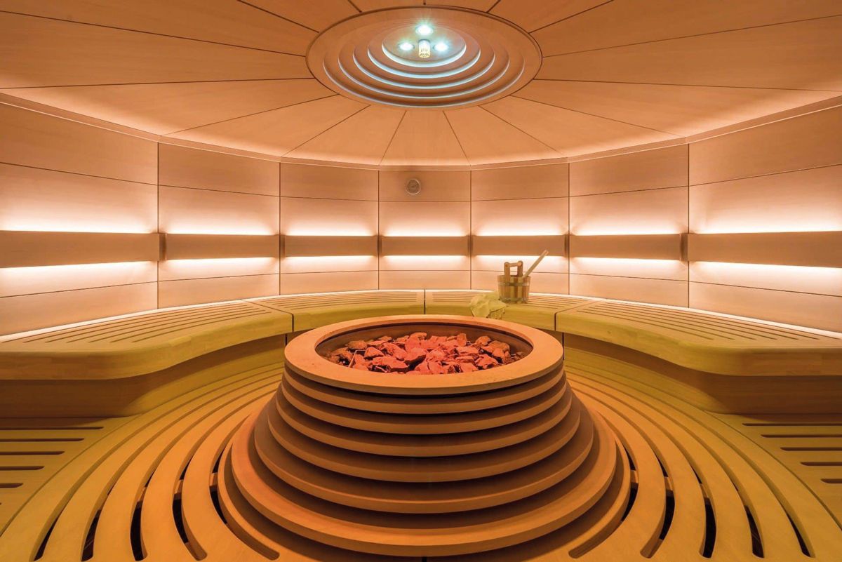 The tranquil sauna room at the Euphoria Retreat in Greece