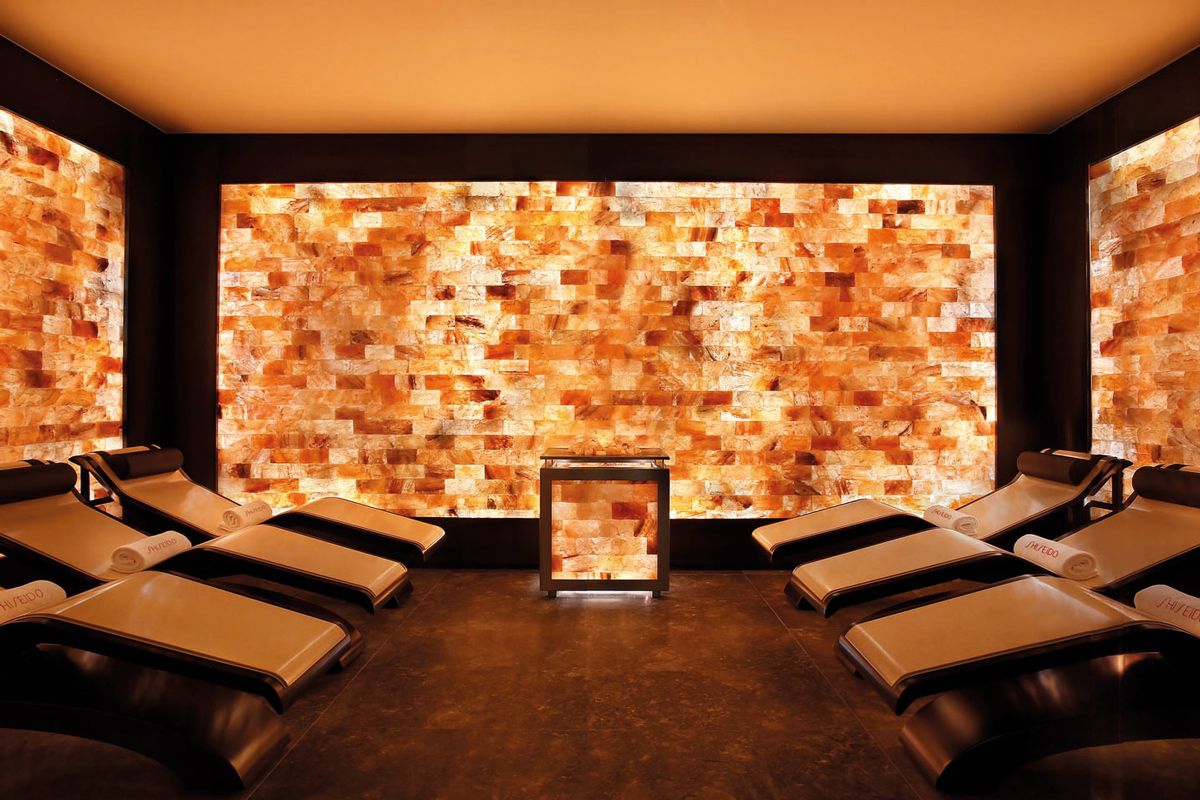 A stylish, contemporary sauna area at the Shiseido Spa Hotel Gallia