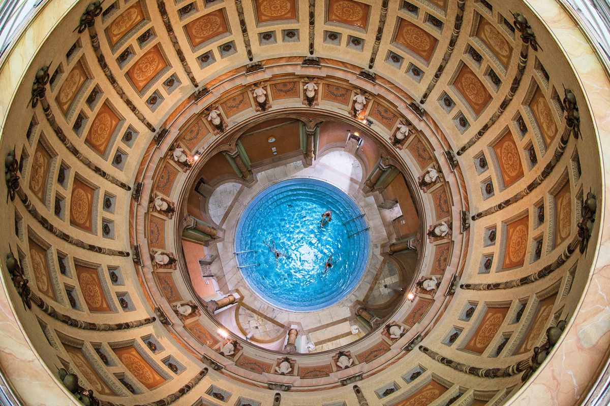An aerial view of the spa pool at Friedrichsbad in Baden-Baden, Germany