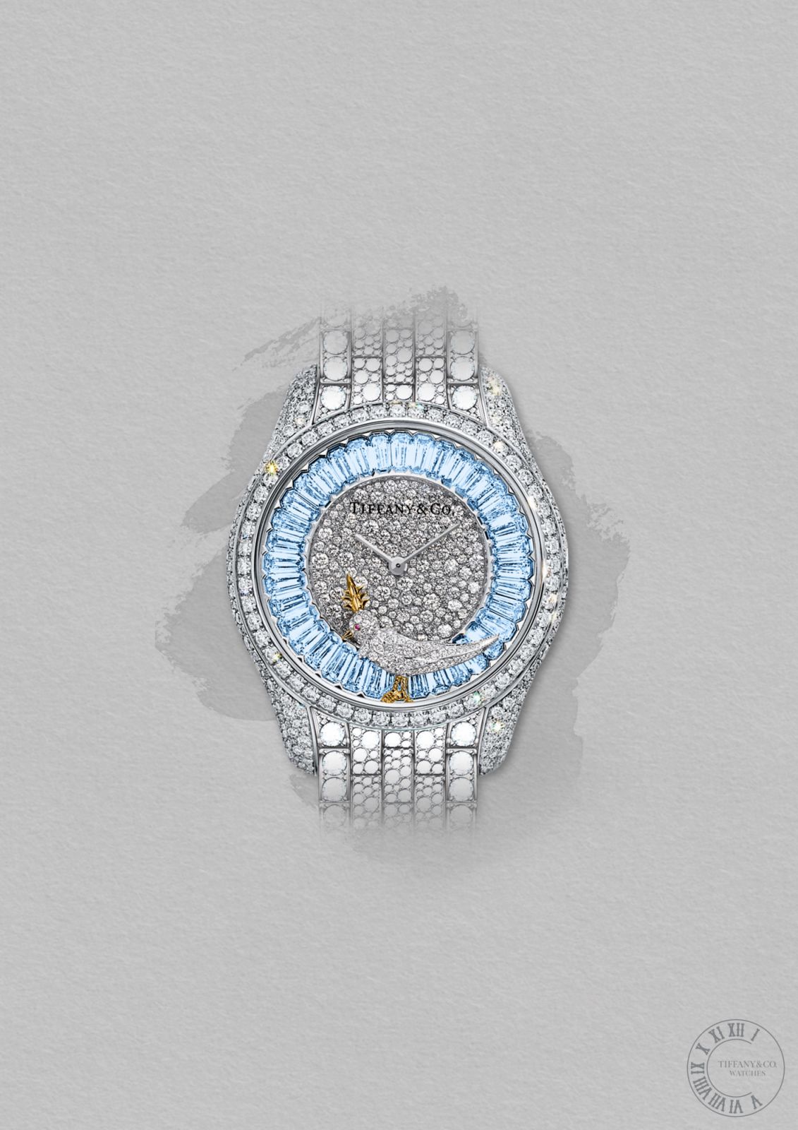 The yet-to-be-unveiled Jean Schlumberger by Tiffany Bird on a Rock Aqua watch with diamond strap (Photo: Tiffany & Co.)