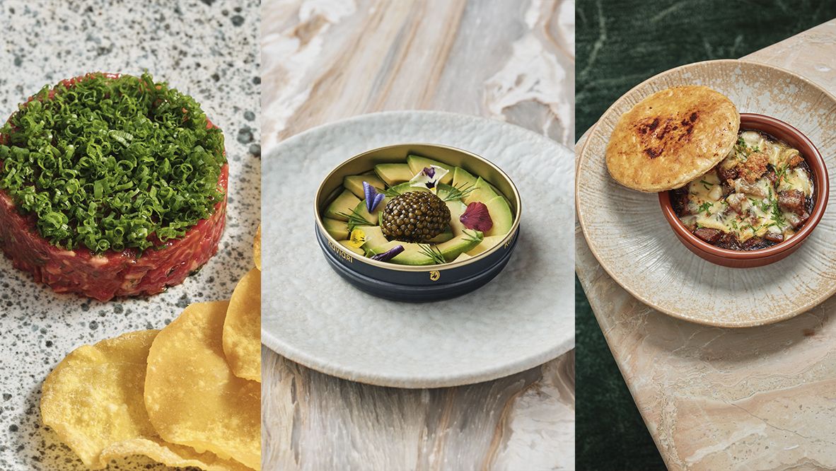 Spiced Beef Tartare, White Pepper King Crab & Avocado และ พาย Short Rib Raclette (Photo: Audemars Piguet)