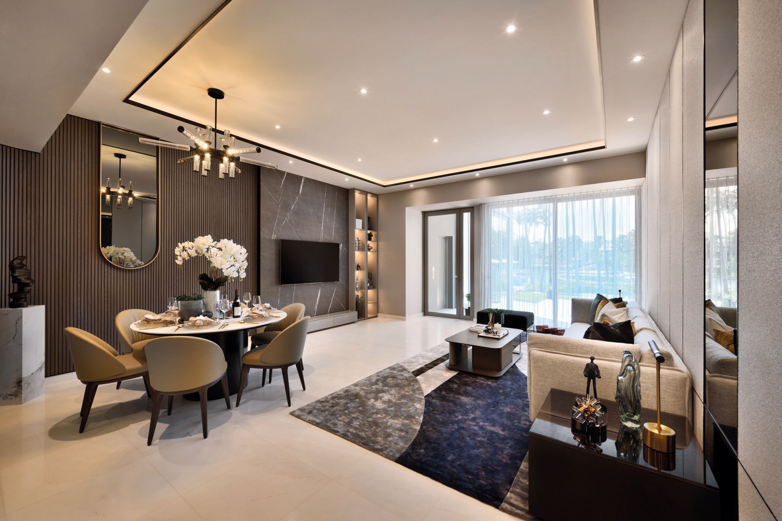A wealth of geometric shapes and textures creates a rich spatial experience in the ground-floor apartment