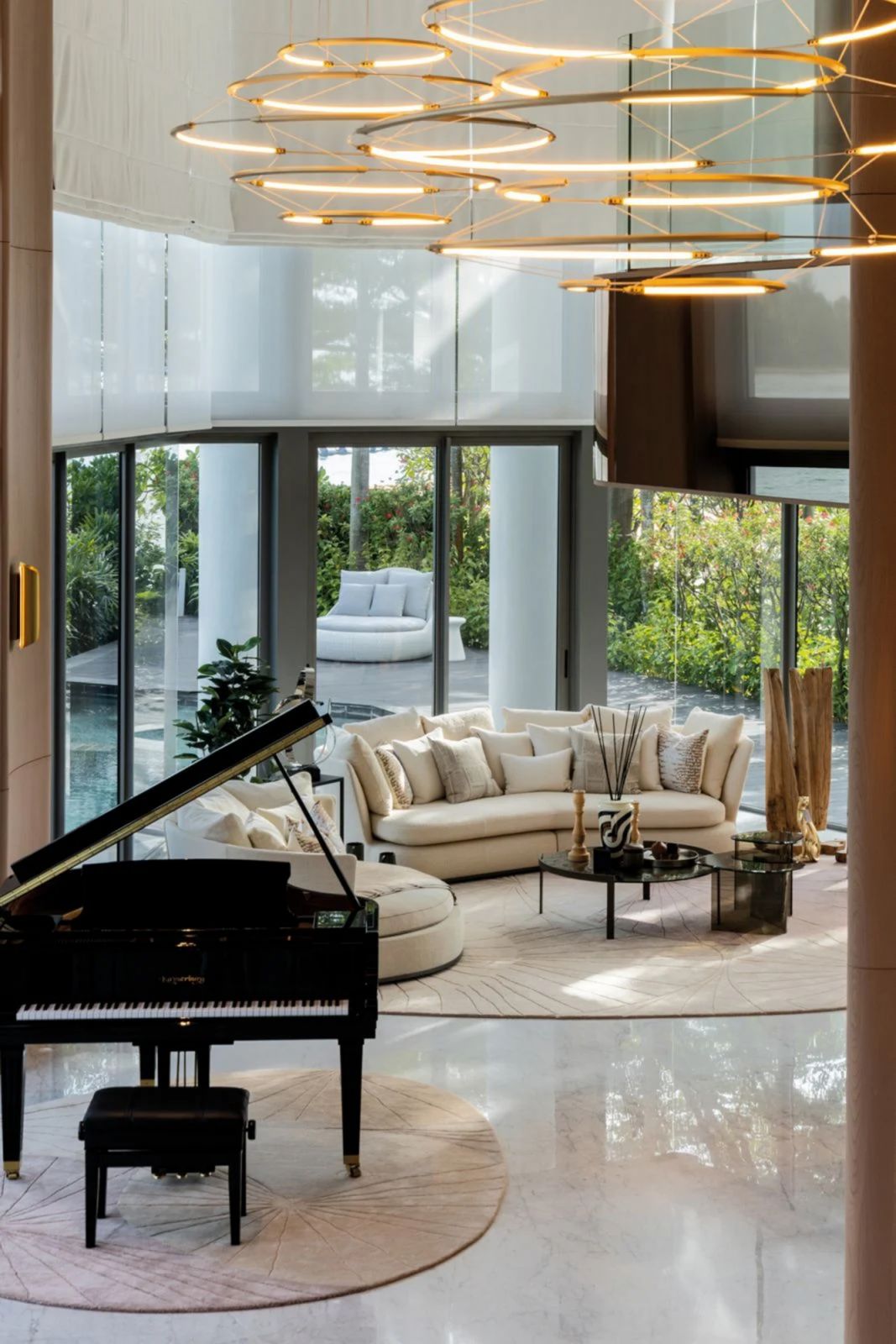 This harmonious tableau is punctuated by curvaceous elements