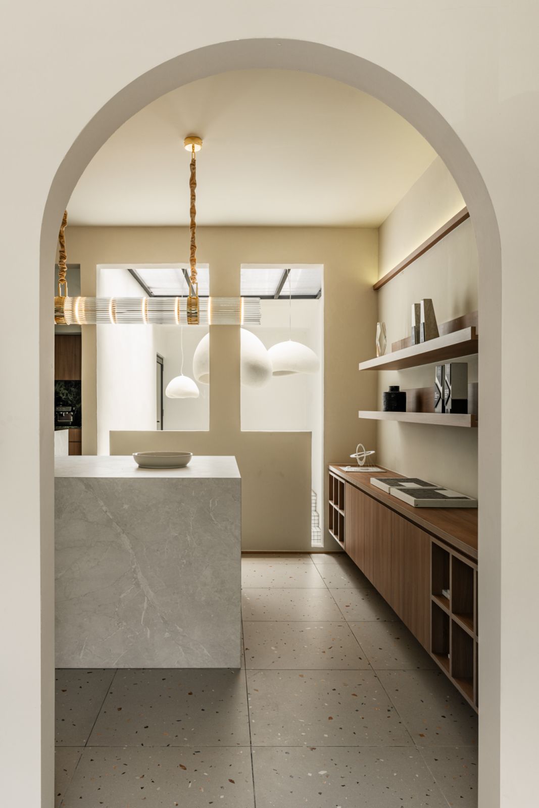 Skylights above bring in natural illumination