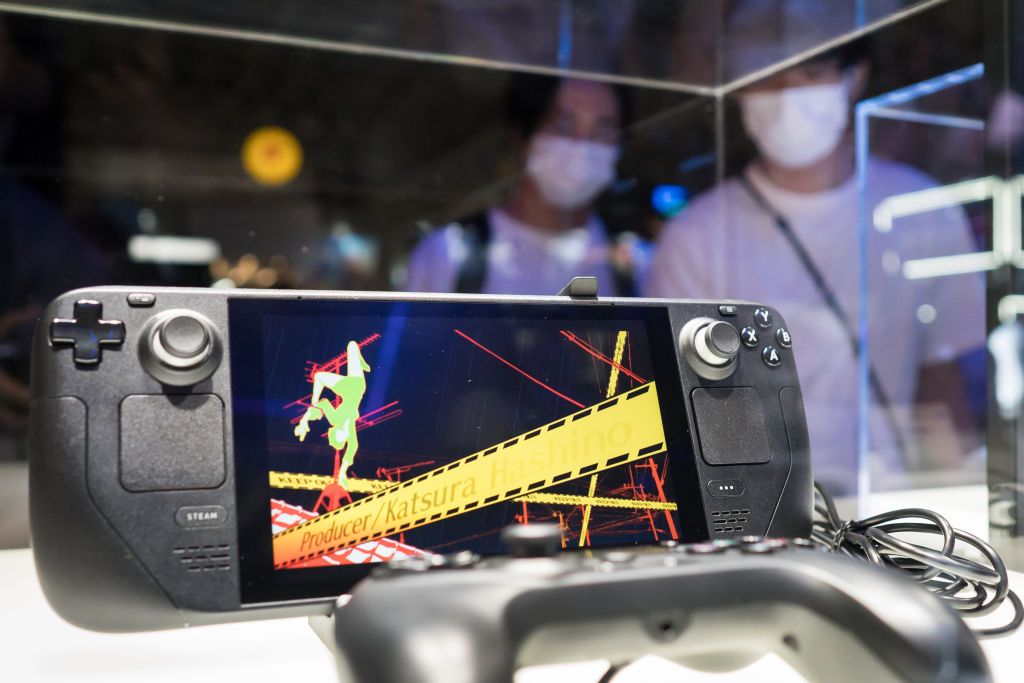CHIBA, JAPAN - SEPTEMBER 15: A Steam Deck handheld gaming console is displayed at the Tokyo Game Show 2022 on September 15, 2022 in Chiba, Japan. The event runs for four days from September 15-18 and takes place for first time in three years, following a hiatus due to the coronavirus pandemic. (Photo by Tomohiro Ohsumi/Getty Images)
