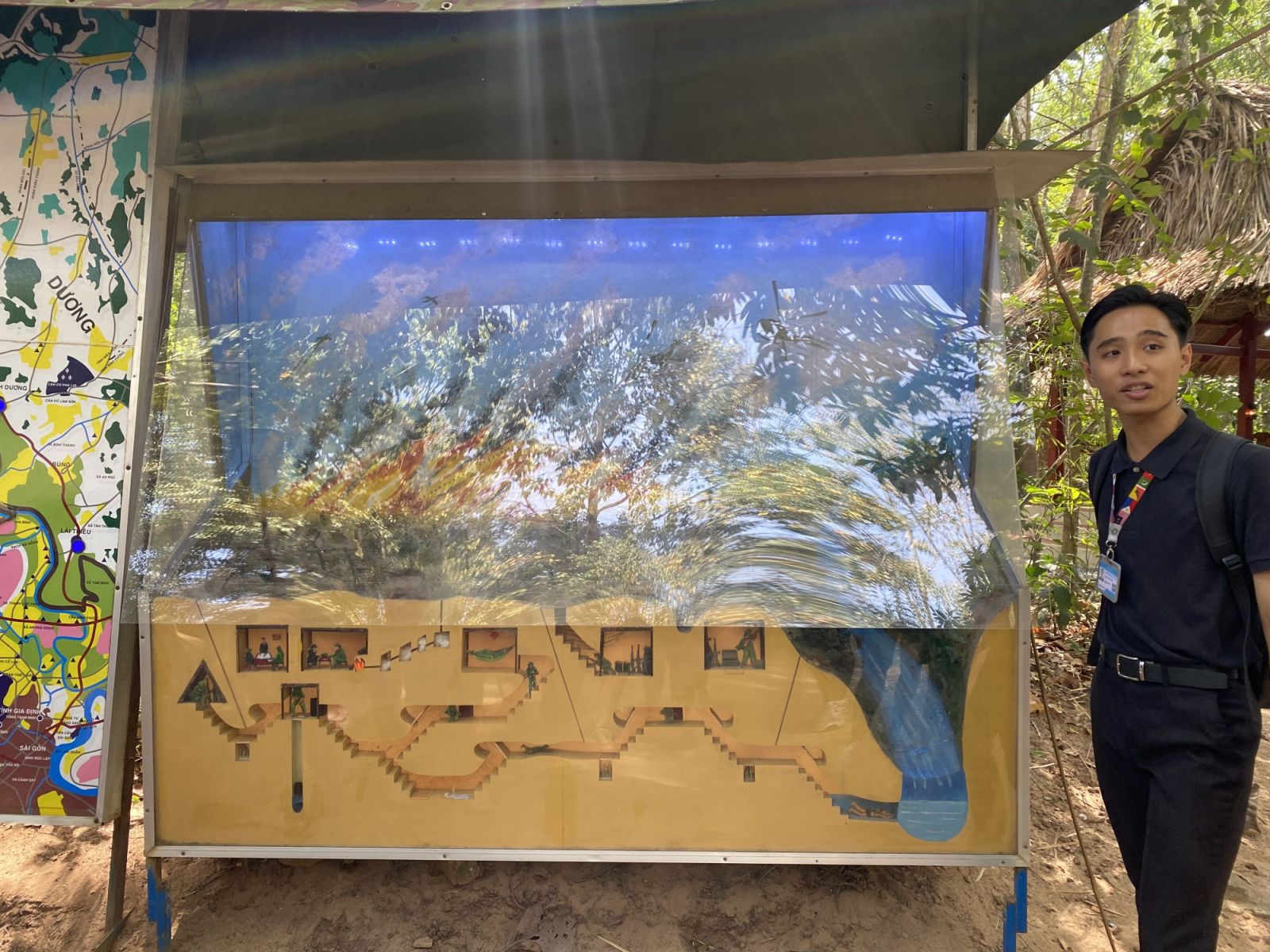 Tour guide “Danny” shows a diorama of the Cu Chi Tunnel system (Photo: Jove Moya)