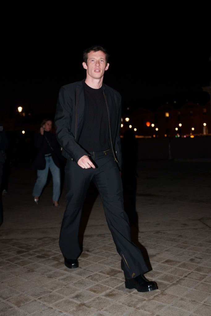 PARIS, FRANCE - JANUARY 21: Callum Turner wears a bomber jacket , a black t-shirt, before the Louis Vuitton Menswear Fall-Winter 2025/2026 show as part of Paris Fashion Week on January 21, 2025 in Paris, France. (Photo by Edward Berthelot/Getty Images)