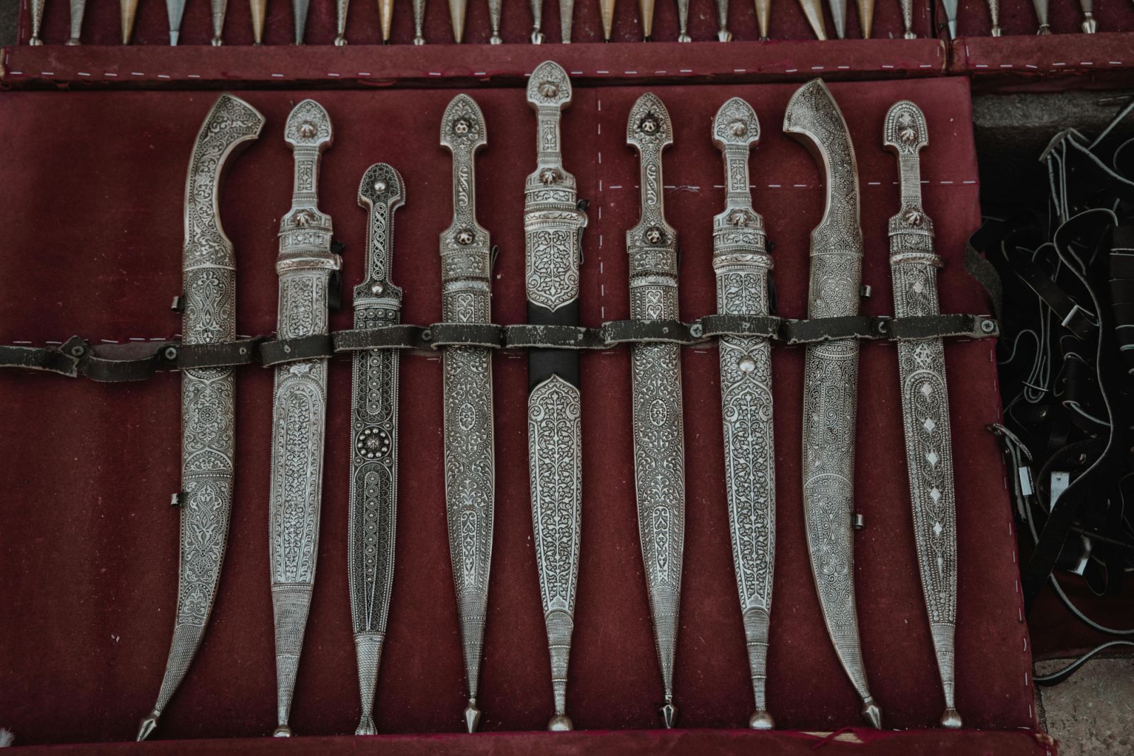 A collection of ornate daggers, presumably like the one owned by Angelina Jolie (photo by Roman Odintsov/Pexels)