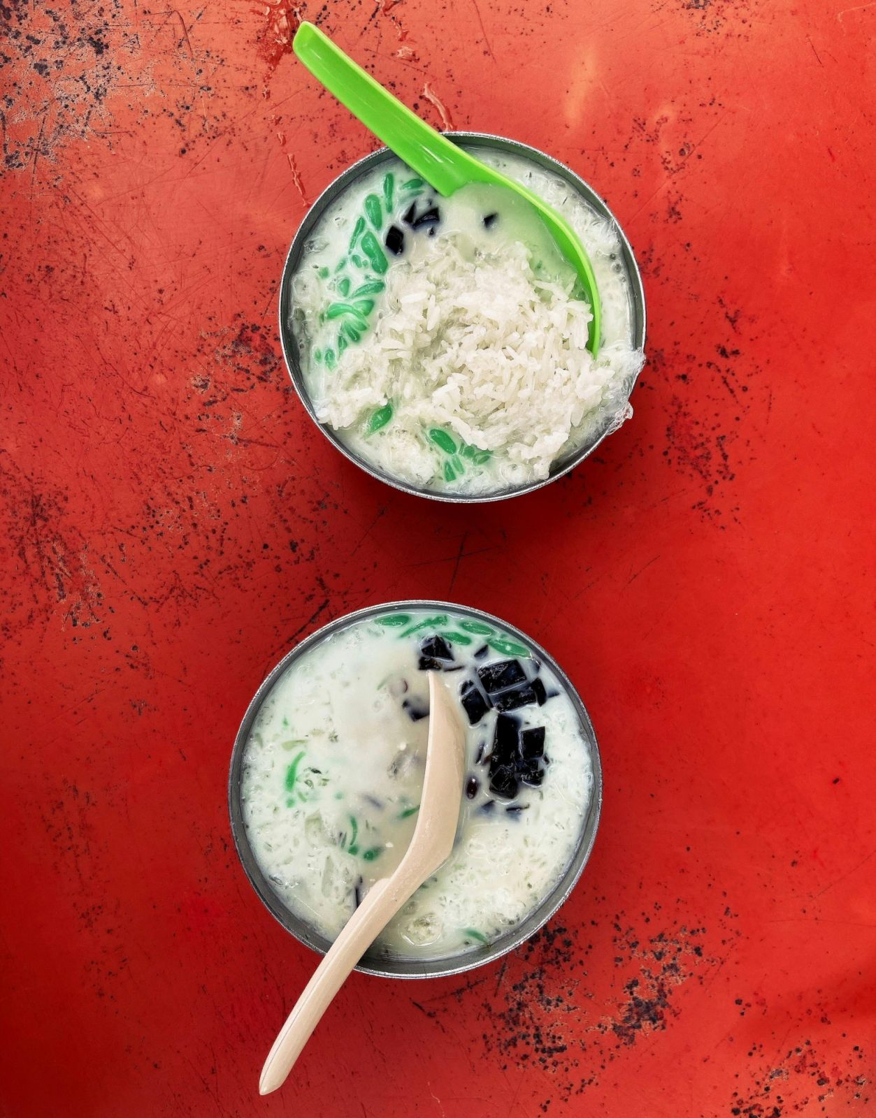 Two servings of Malaysian cendol.