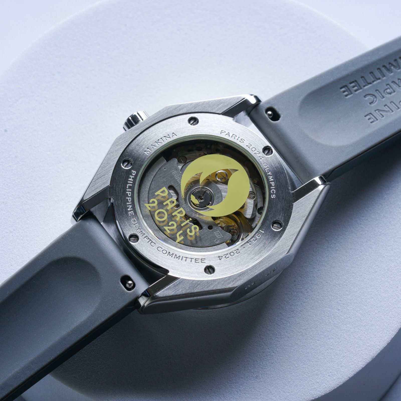 Paris 2024 Olympics emblem on the case-back (Photo: Courtesy of Makina Watches)