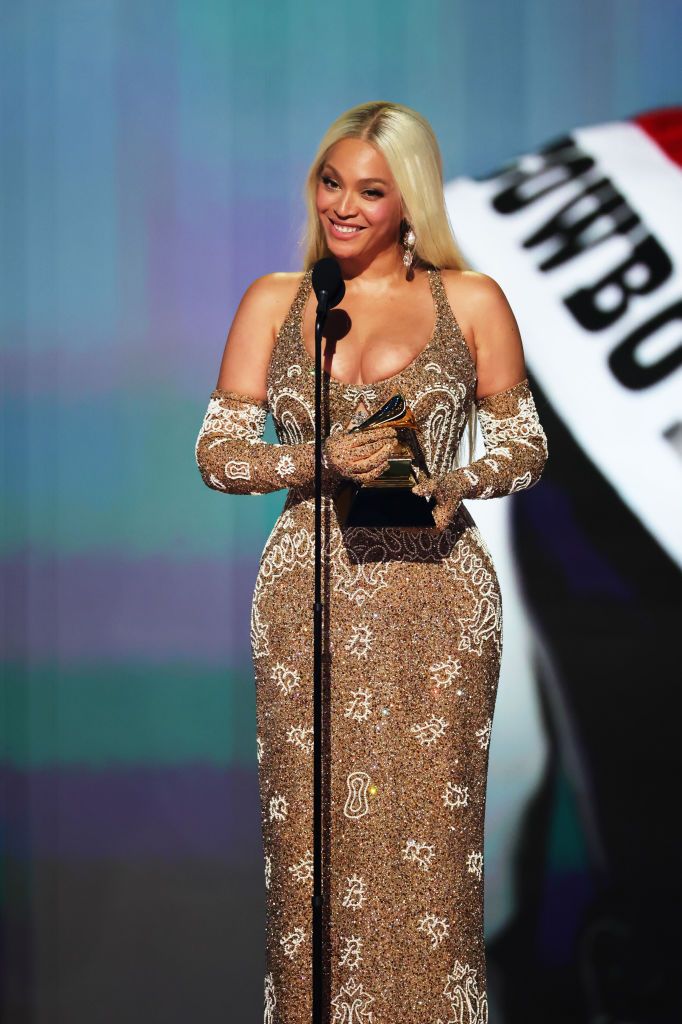 LOS ANGELES, CALIFORNIA - FEBRUARY 02: Beyoncé accepts the Album of the Year award for "COWBOY CARTER" onstage during the 67th Annual GRAMMY Awards at Crypto.com Arena on February 02, 2025 in Los Angeles, California. (Photo by Kevin Winter/Getty Images for The Recording Academy)