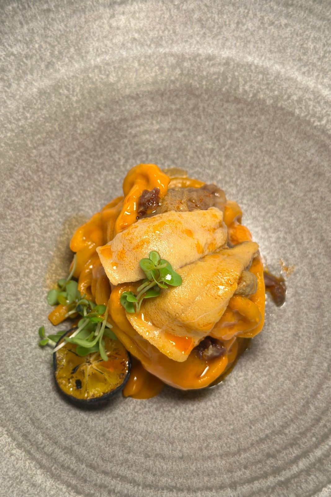 Goxo, a 12-seater bar-asador serving innovative Basque cuisine in Salcedo Village | Udon with uni, crab and anchovy