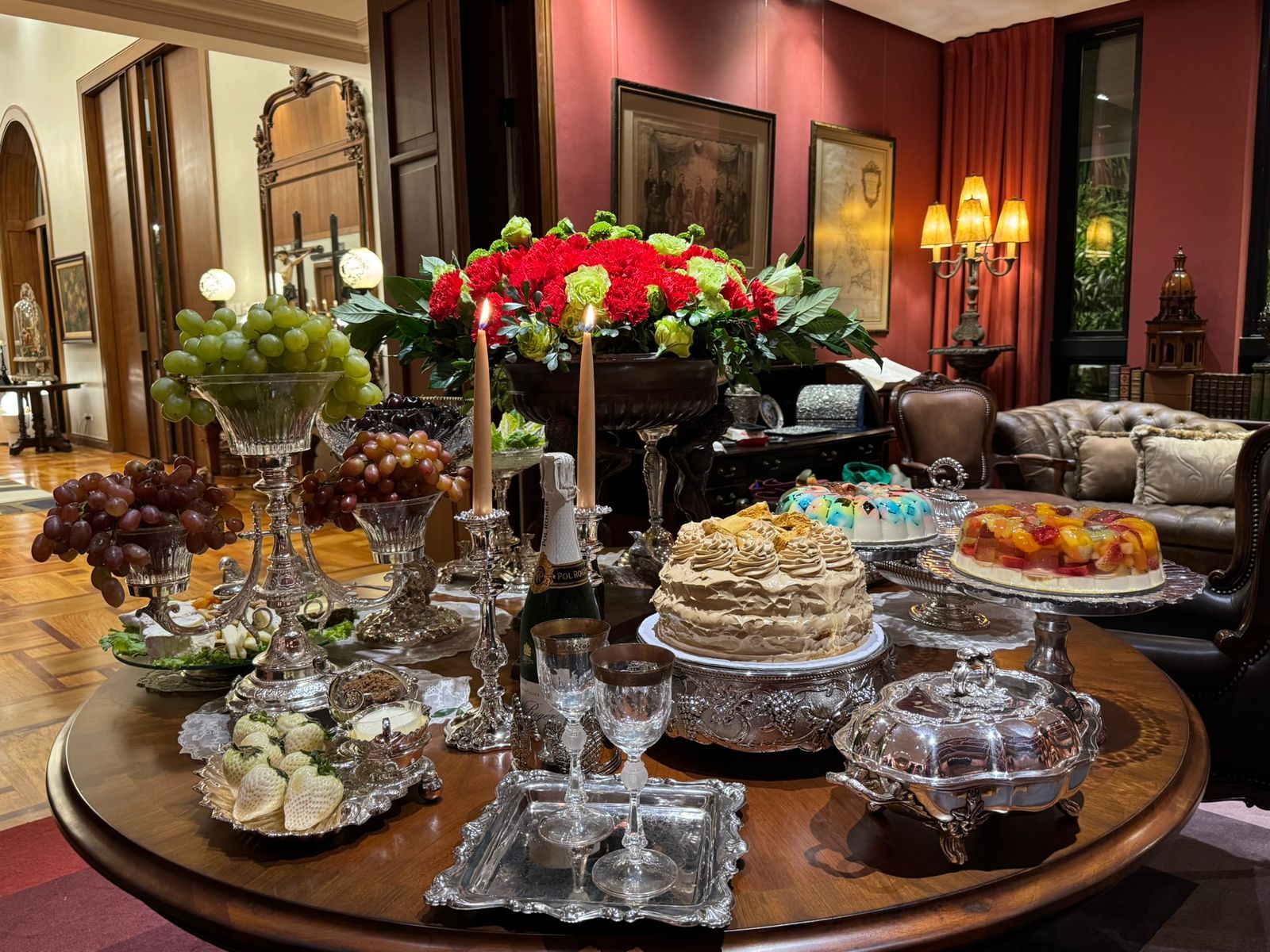 Joker Arroyo's spread of pumpkin soup, Caesar salad, spaghetti and meatballs, a cheese platter and delectable desserts