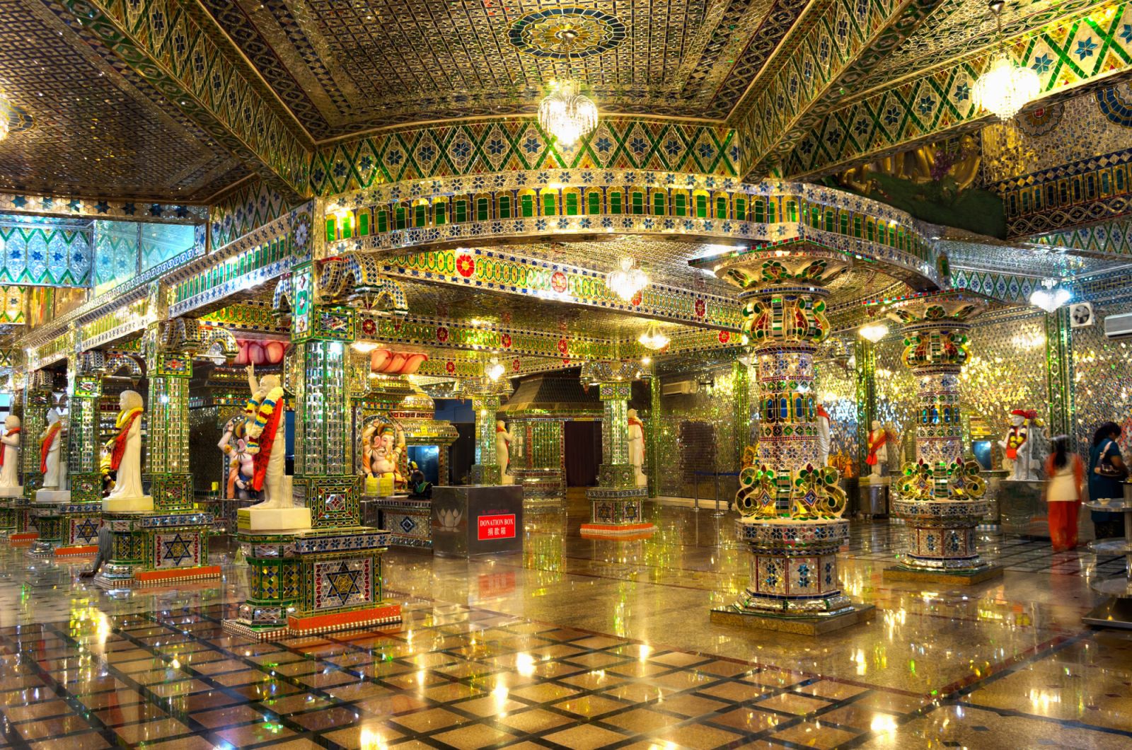 Magnificent and rich Arulmigu Sri RajaKaliamman temple, one of the last two remaining Glass Temples in the world, located in Johor Bahru, Malaysia.
