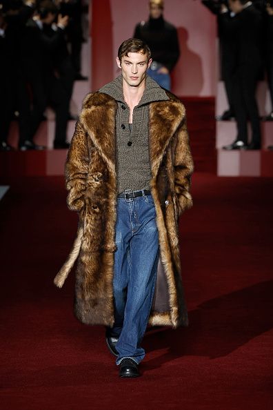MILAN, ITALY - JANUARY 18: A model walks the runway at the Dolce & Gabbana fashion show during the Milan Menswear Fall/Winter 2025 - 2026 Fashion Week on January 18, 2025 in Milan, Italy. (Photo by Estrop/Getty Images)
