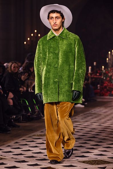 PARIS, FRANCE - JANUARY 24: (EDITORIAL USE ONLY - For Non-Editorial use please seek approval from Fashion House) A model walks the runway during the Willy Chavarria Menswear Fall-Winter 2025/2026 show as part of Paris Fashion Week on January 24, 2025 in Paris, France. (Photo by Lyvans Boolaky/Getty Images)