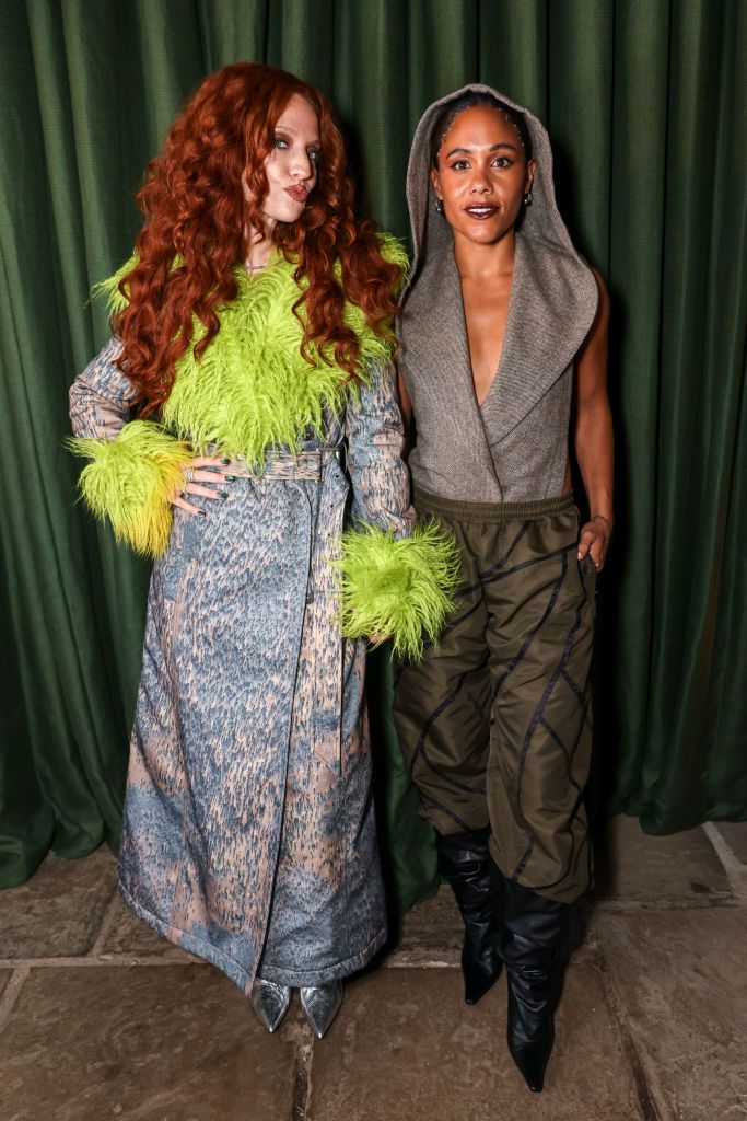 LONDON, ENGLAND - SEPTEMBER 16: Jess Glynne and Alex Scott attend the closing party for London Fashion Week presented by 1664 Blanc celebrating 40 years of LFW, with the BFC and Burberry, at The Roof Gardens on September 16, 2024 in London, England. (Photo by Dave Benett/Getty Images for BFC)