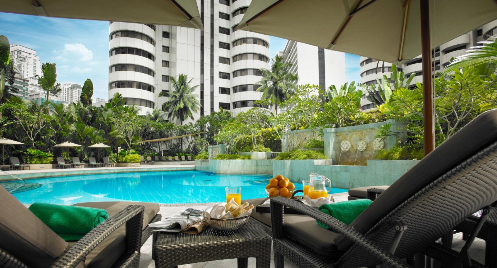 Guests can unwind at the expansive outdoor pool