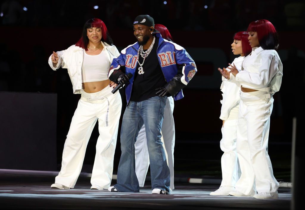NEW ORLEANS, LOUISIANA - FEBRUARY 09: Kendrick Lamar performs during the Apple Music Super Bowl LIX Halftime Show at Caesars Superdome on February 09, 2025 in New Orleans, Louisiana. (Photo by Kevin Mazur/Getty Images for Roc Nation)