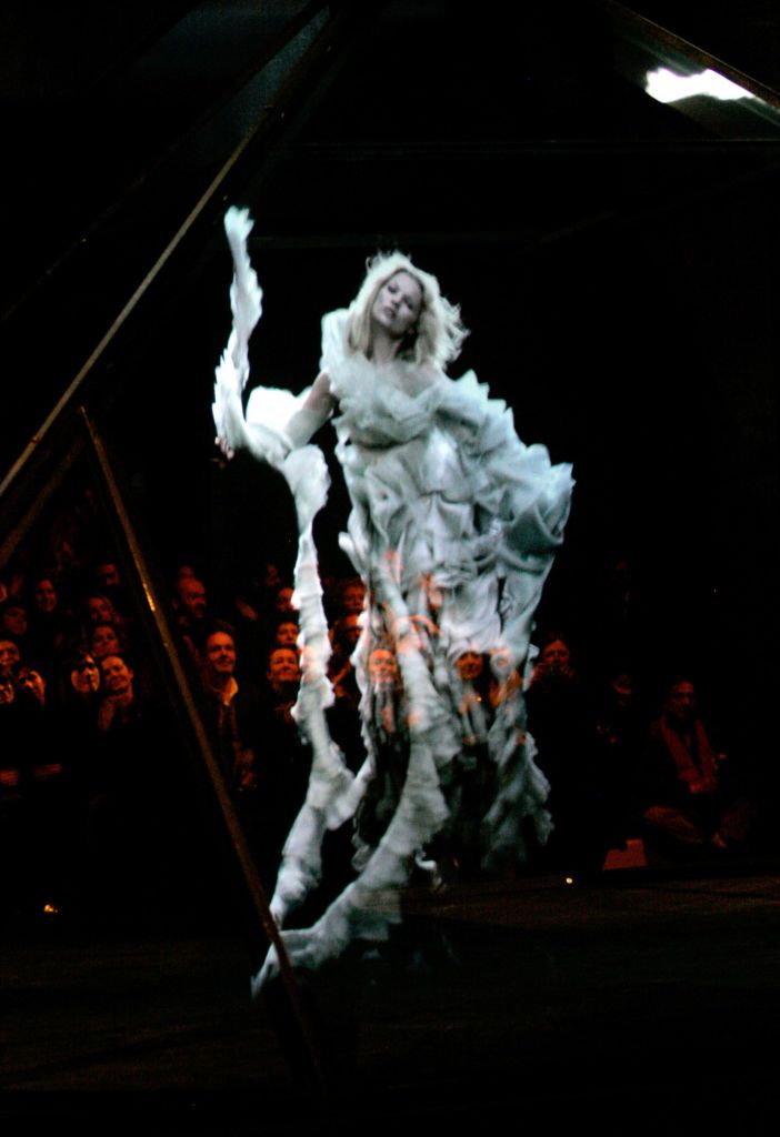 Kate Moss Hologram at Alexander McQueen Autumn/Winter 2006 at the Salle Marcel Cerdan - Palais Omnisport de Paris Bercy in Paris, France. (Photo by Randy Brooke/WireImage)